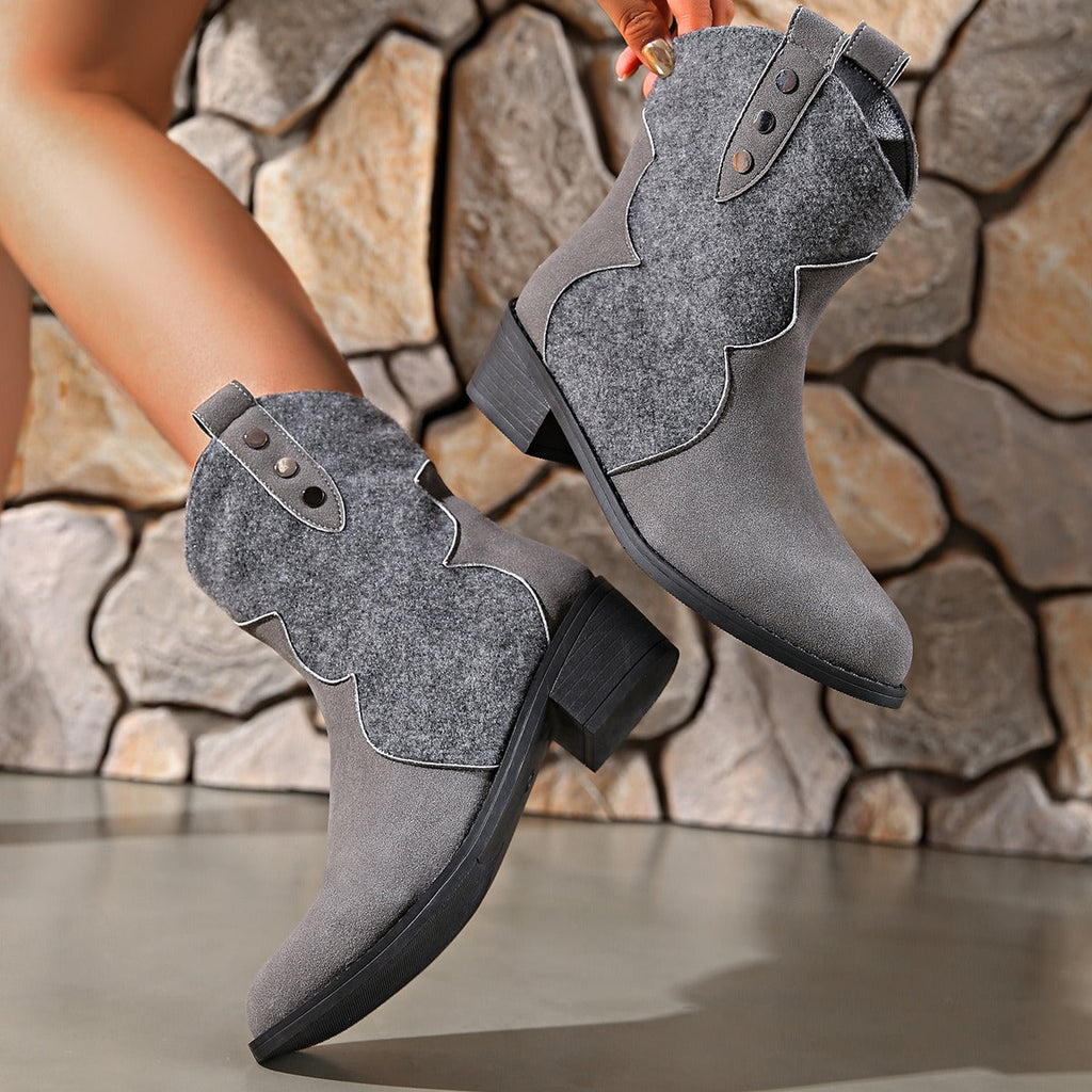 Women's Munsieur Brand Suede Point Toe Block Cowgirl Boots