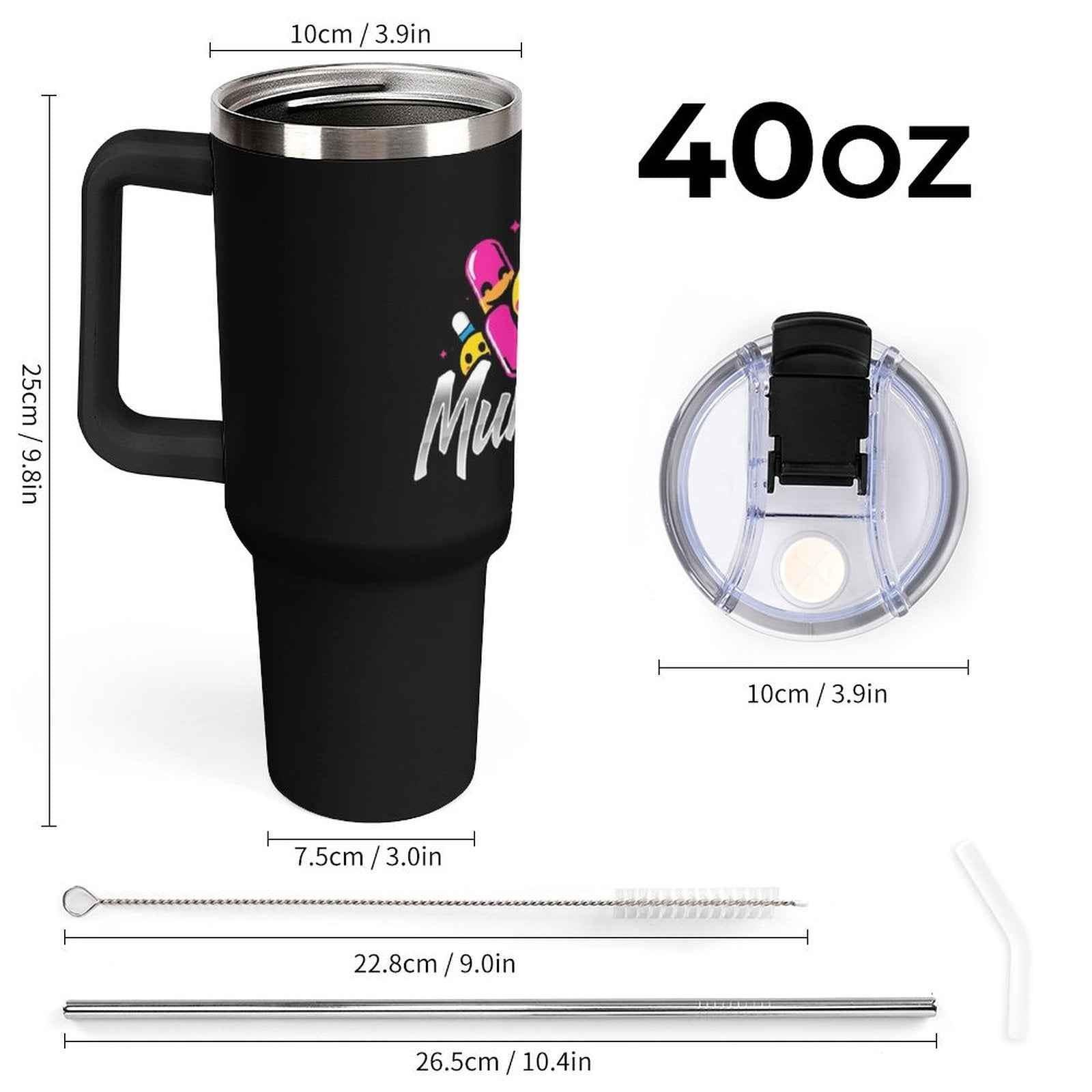40oz Insulated Tumbler with Handle and Straw Munsieur Nurses Gift Doctors Thermos Accessories