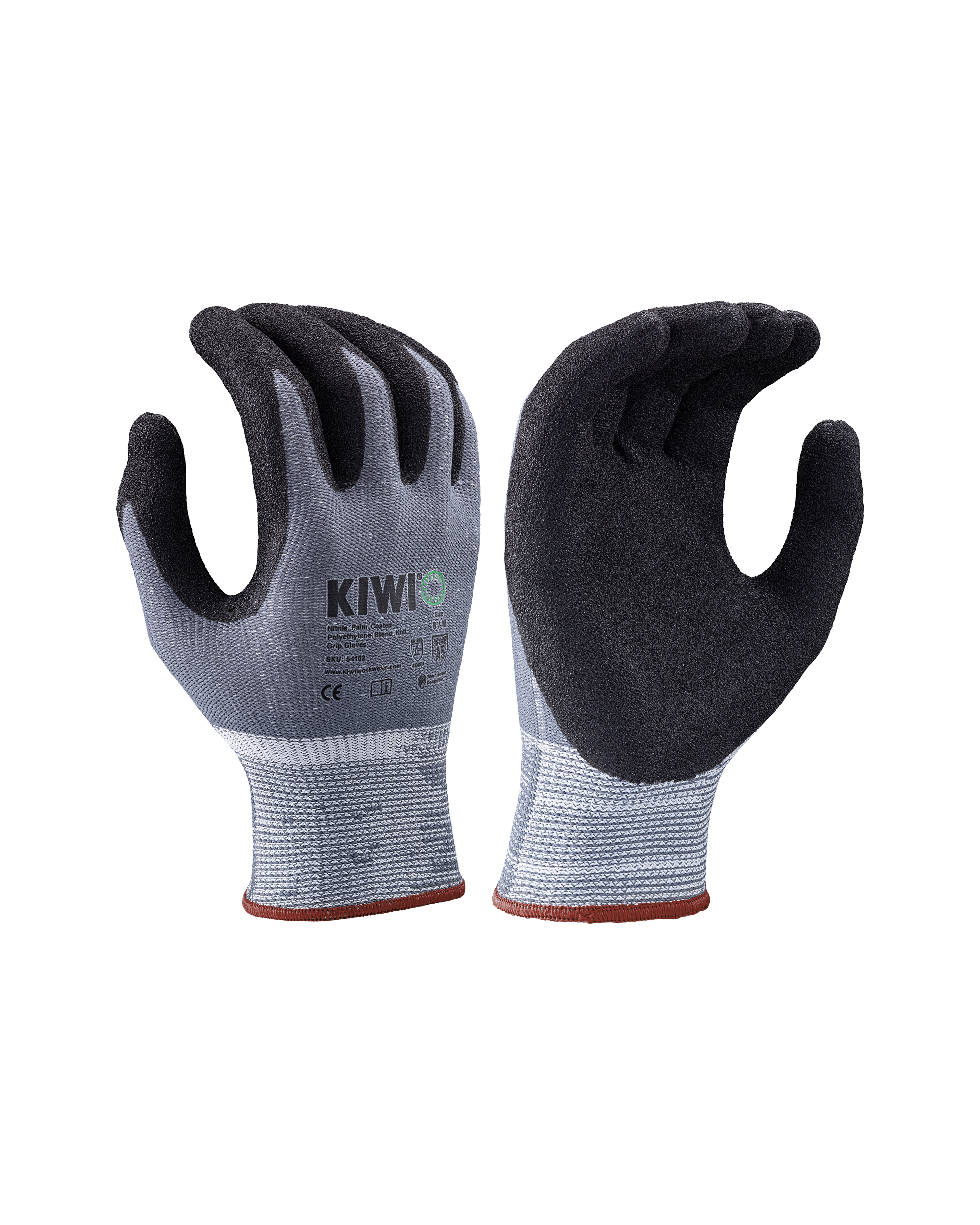 Kiwi A5 Cut Resistant Nitrile Palm Coated Polyethylene Blend Knit Grey Grip Gloves [R55100]