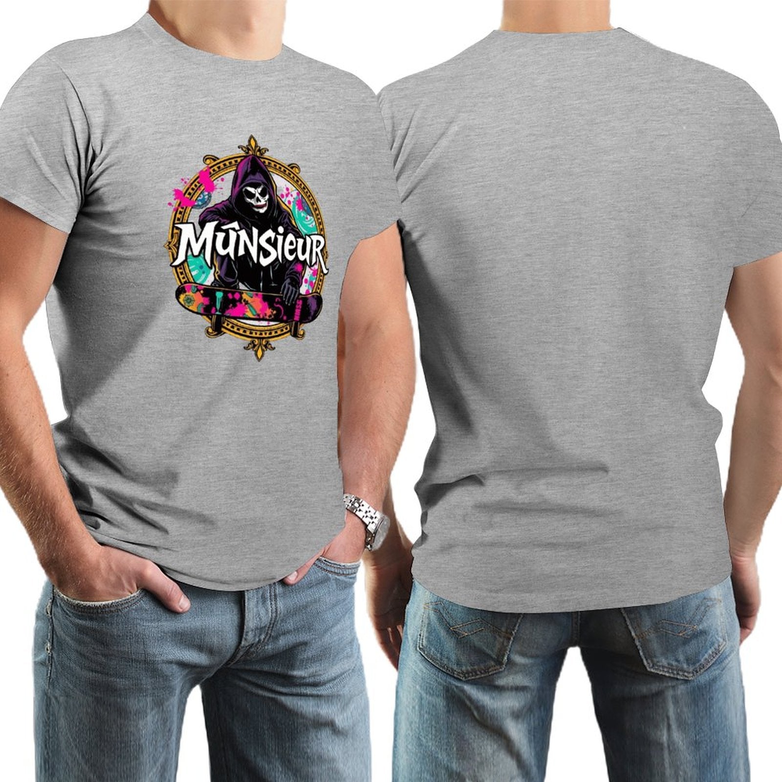 Munsieur New Skool Tee for Men – Skull Skateboard Graphic Tee
