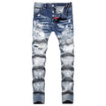 Men's Patchwork Random Line Embroidery Hole Patched Straight-leg Pants