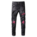 Men's New American High Street Hole Patch Pants Slim Fit Skinny