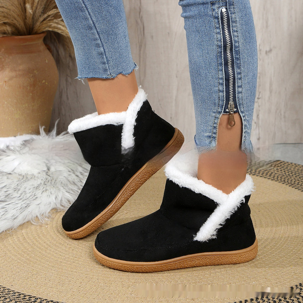 Insulated Cotton-padded booties Large Size boots Solid Color Fleece Lined Padded