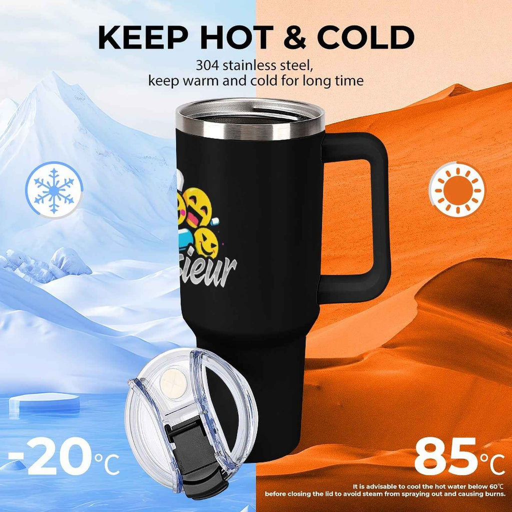 40oz Insulated Tumbler with Handle and Straw Munsieur Nurses Gift Doctors Thermos Accessories