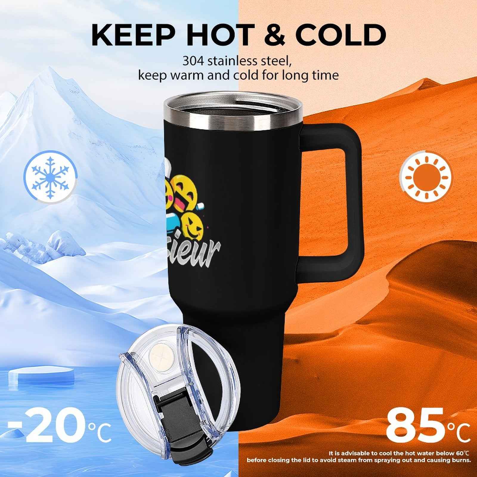 40oz Insulated Tumbler with Handle and Straw Munsieur Nurses Gift Doctors Thermos Accessories