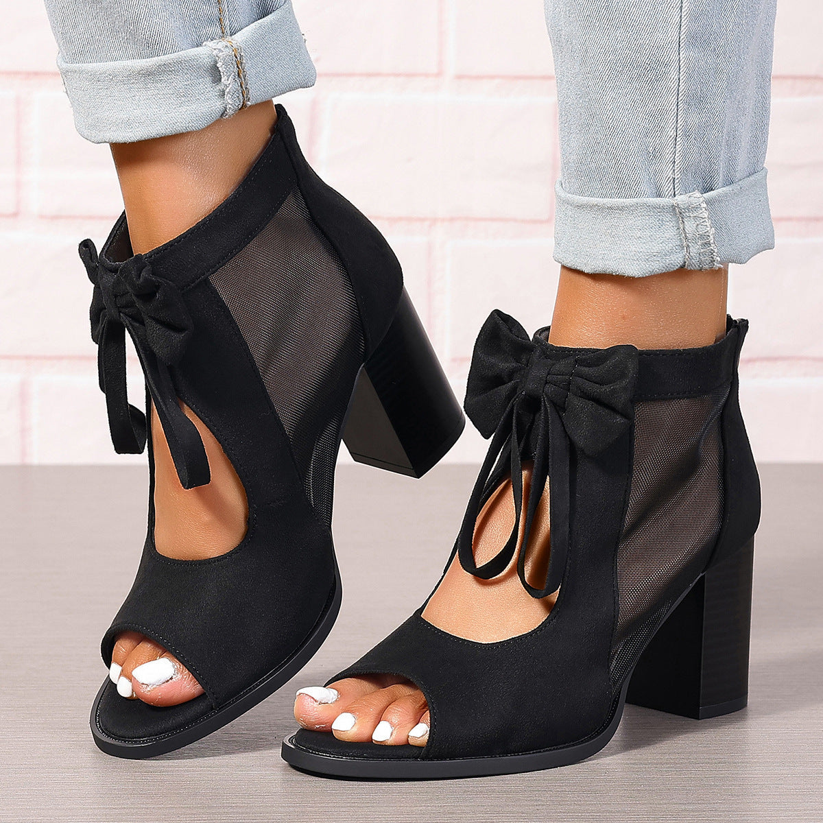 Large Size Thick Heel High Heels Women's Bow