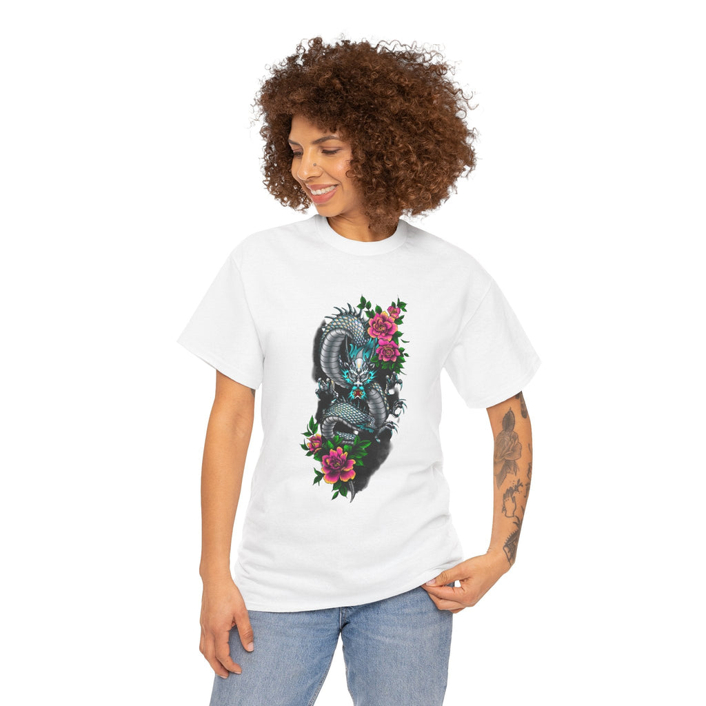 Mythic Dragon & Peonies Tattoo T-Shirt – Lara Davenport x Trash Cult Supply Co. Collab (Gildan 5000)
