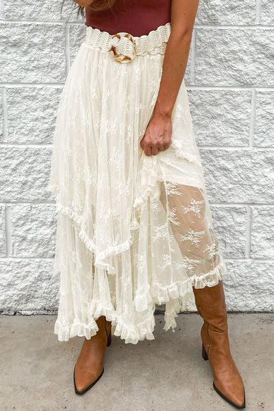 MUNSIEUR Lace Tiered Midi Skirt - Luxury Designer Skirt for Women