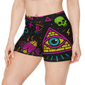 Illuminasty Drop Women’s Shorts – Neon Chaos with All-Seeing Eye, Skulls & Symbols