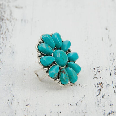 Turquoise Alloy Flower Ring
