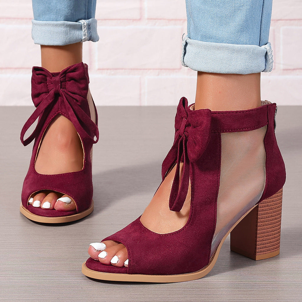 Large Size Thick Heel High Heels Women's Bow