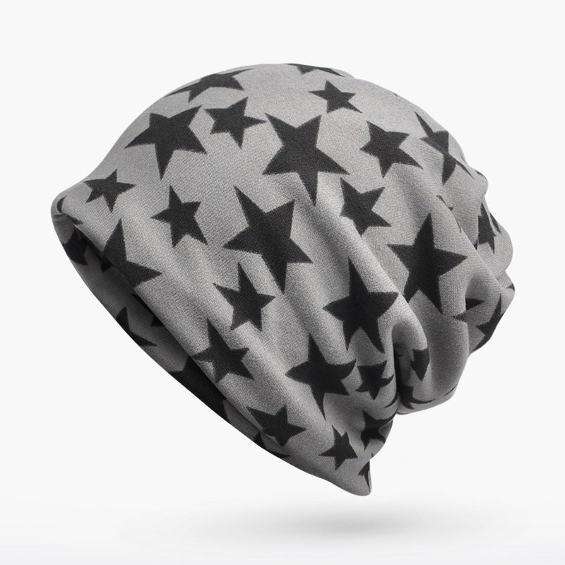 Unisex 3 in 1 Ring Scarf Beanie Hats With Stars Pattern Double Layer Hip Hop Hedging Cap Lining With Velvet Independence Day Collection