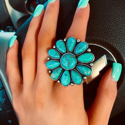Turquoise Alloy Flower Ring