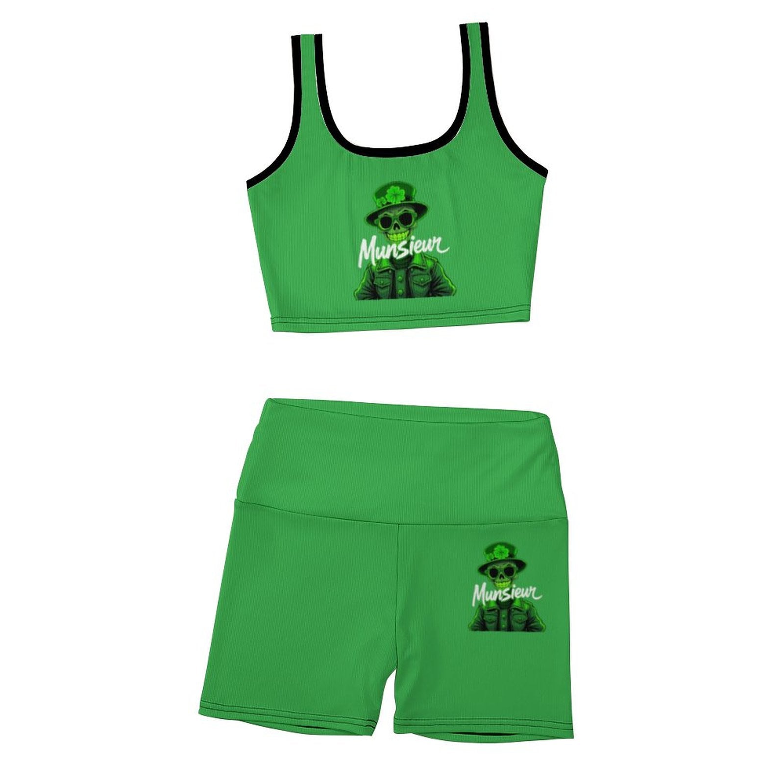 Munsieur St. Patrick's Day Collection Clover Gang Custom Printed Patterned Ribbed Yoga Bottom Sets