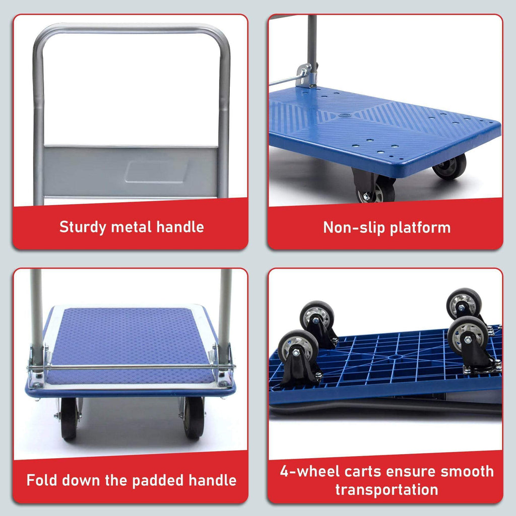 Platform Hand Truck, Compact & Foldable, 330-660 lb Capacity, Blue
