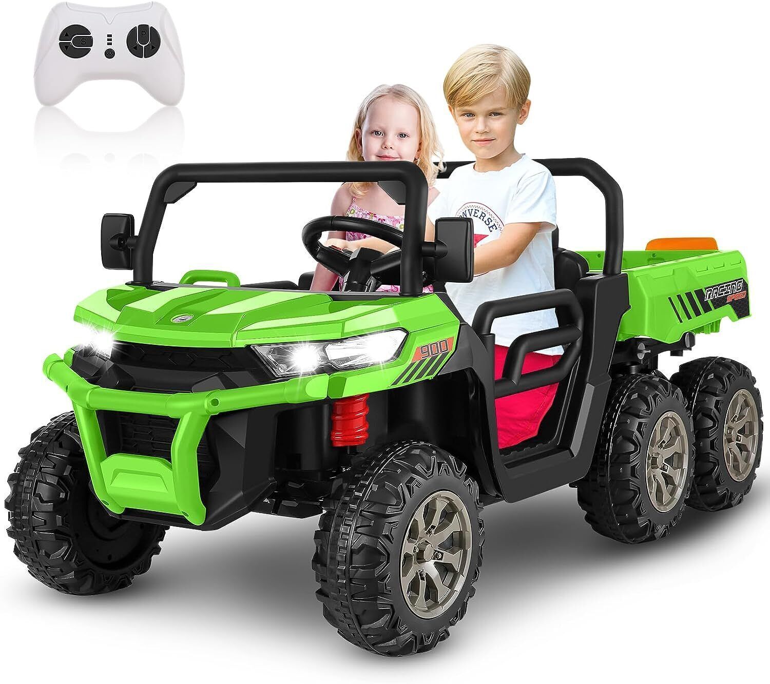 6-Wheel 2-Seat Dump Truck Ride-On Toy with 24V Battery Power for Kids