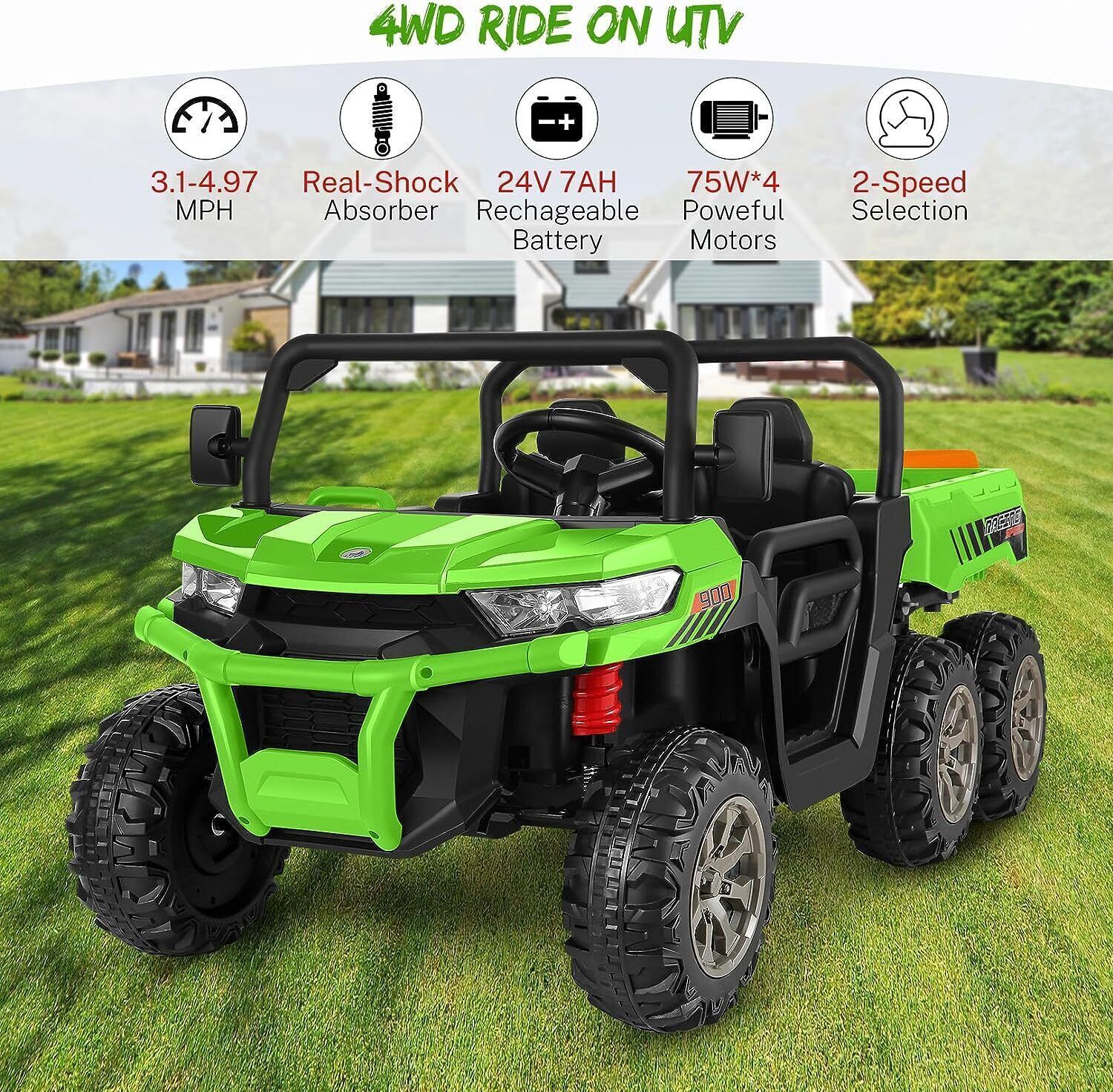 6-Wheel 2-Seat Dump Truck Ride-On Toy with 24V Battery Power for Kids
