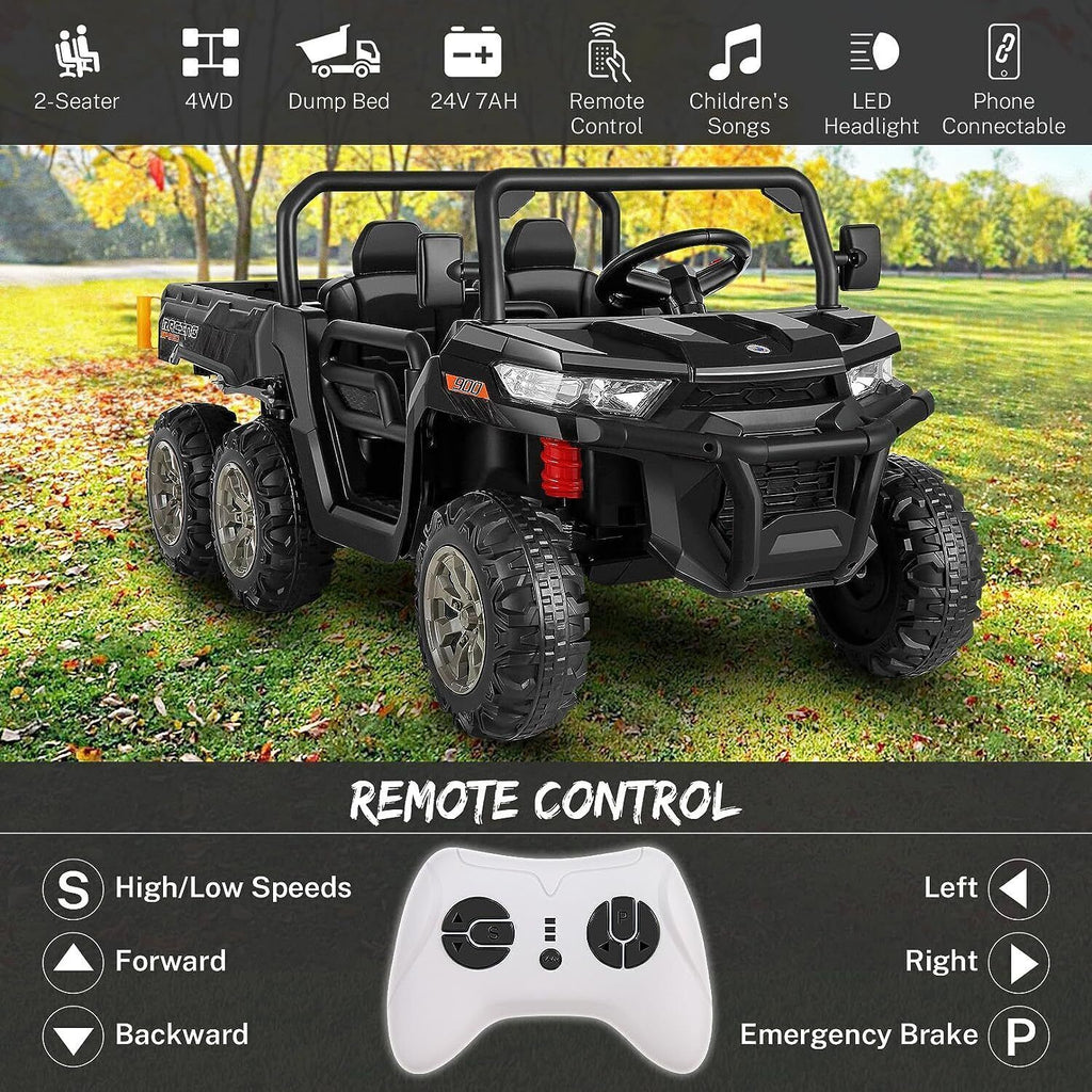 6-Wheel 2-Seat Electric Dump Truck Ride-On Toy with 24V Battery Power for Kids