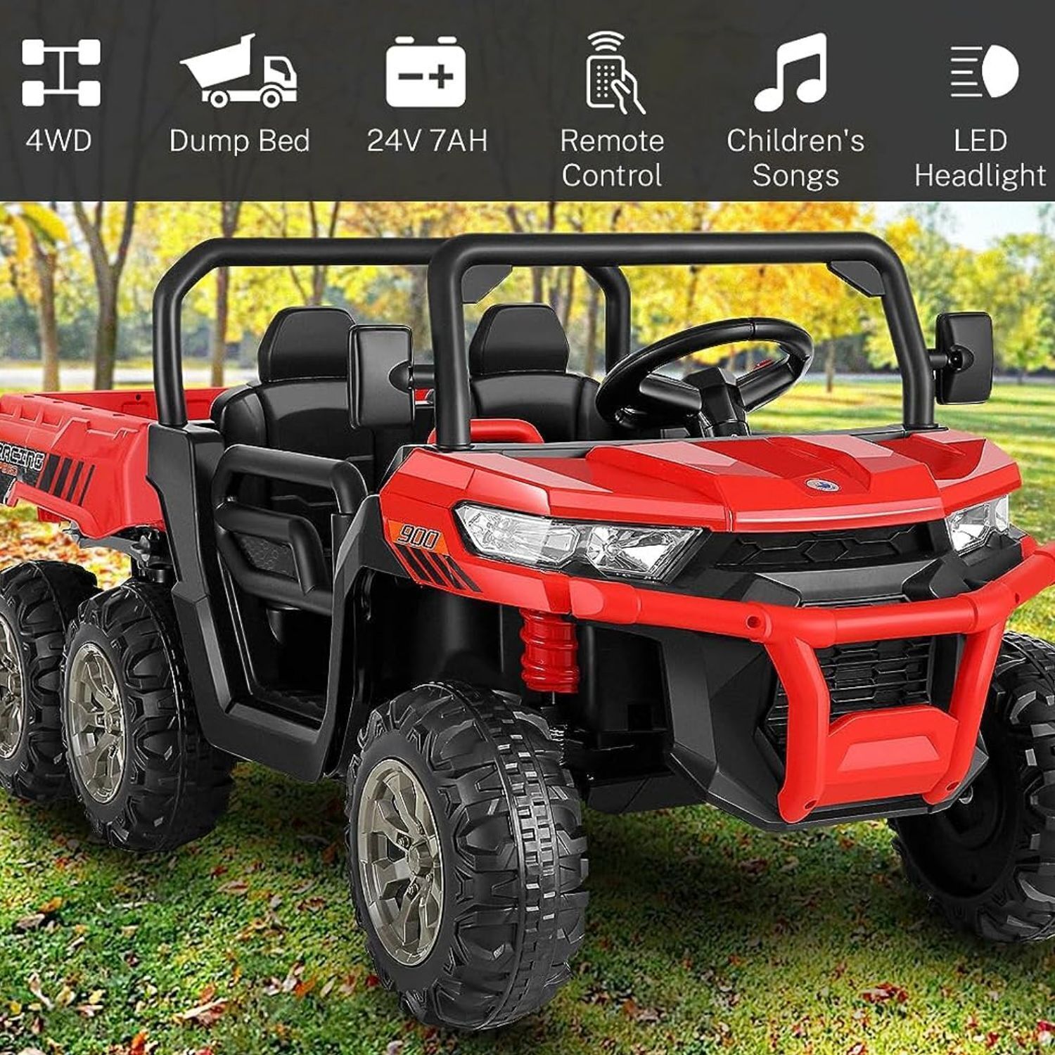 6-Wheel 24V Ride-On Truck with Remote Control and Dump Truck Feature - 2 Seater, 300W Power - US Model