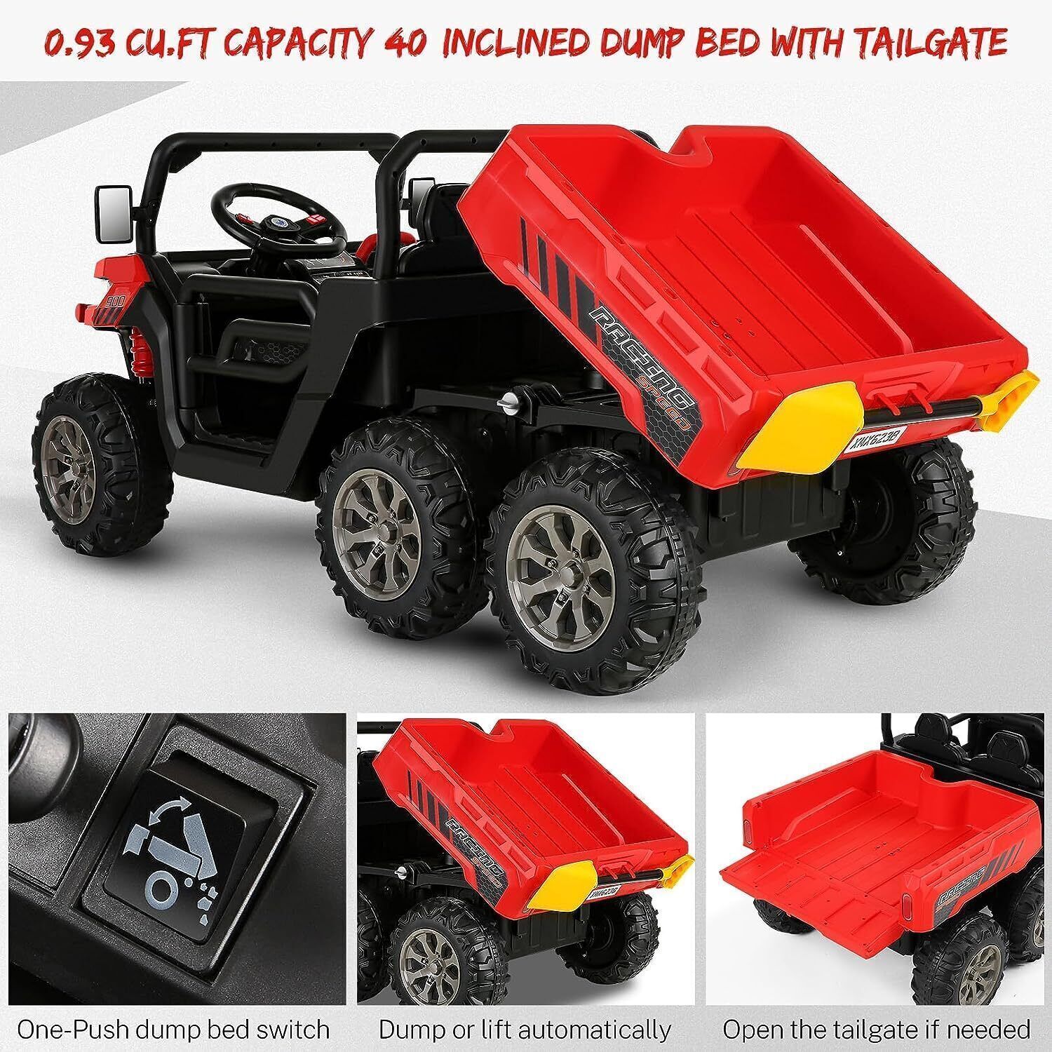 6-Wheel 24V Ride-On Truck with Remote Control and Dump Truck Feature - 2 Seater, 300W Power - US Model