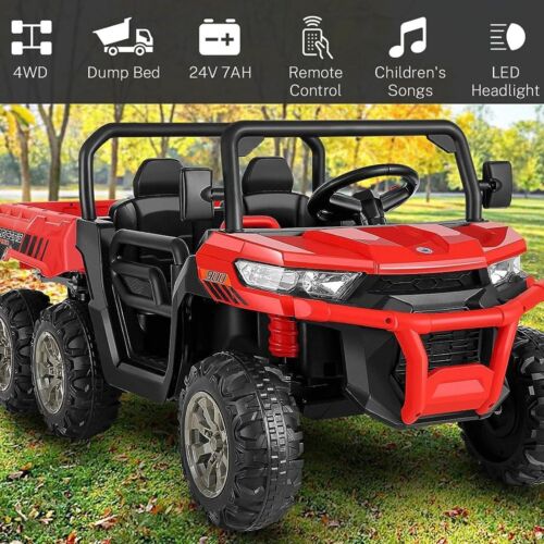 6-Wheeler 24V Battery-Powered Dump Truck with Remote Control and LED Lights