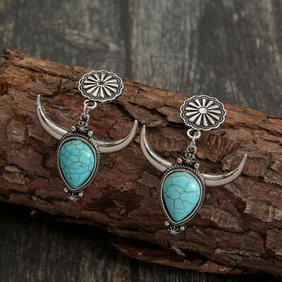 Turquoise Alloy Cow Head Earrings