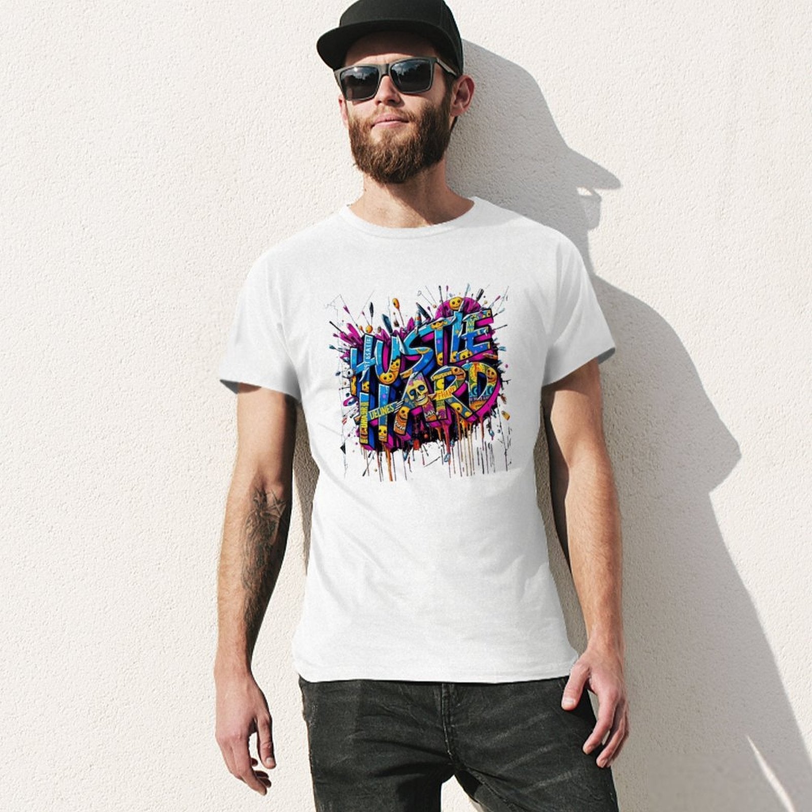 Men's Tee "Hustle Hard" Streetwear Design by Crown Co.👑
