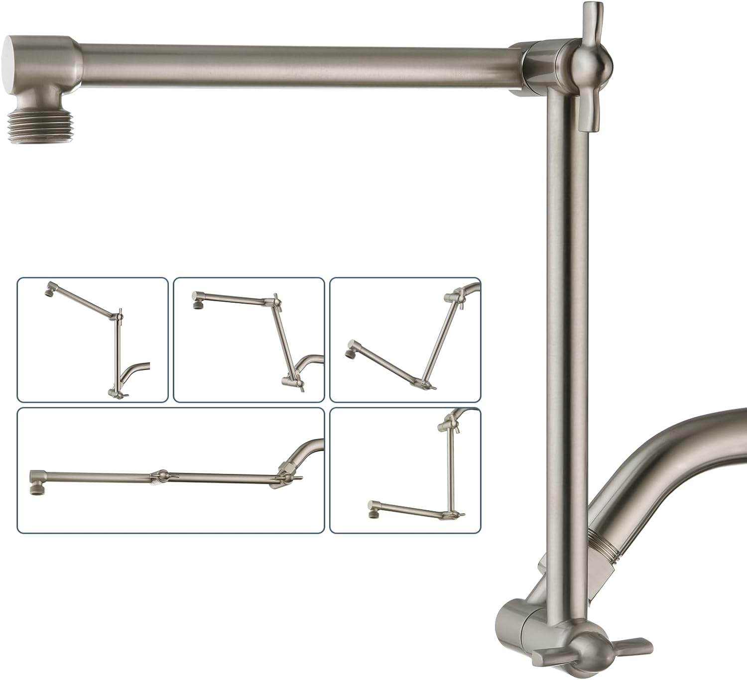14 Inch Double Joint Shower Arm Extender for Rain and Handheld Shower Head, Height & Angle Adjustable