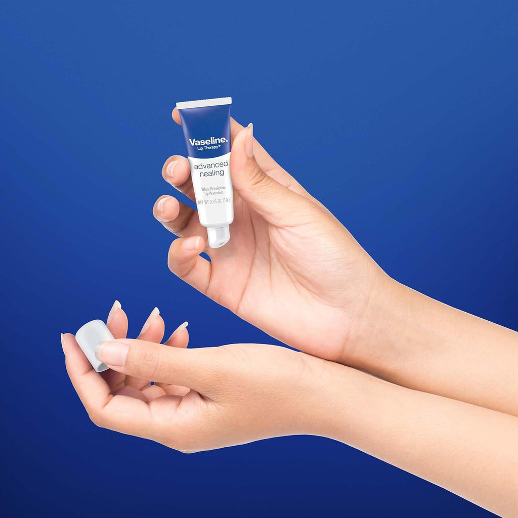 Vaseline Lip Therapy Advanced Healing Lip Balm Tube 3-Pack – White Petroleum Lip Protectant, 0.35 Oz Ea