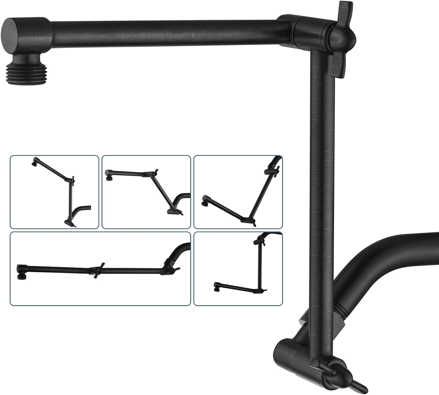 14 Inch Double Joint Shower Arm Extender for Rain and Handheld Shower Head, Height & Angle Adjustable