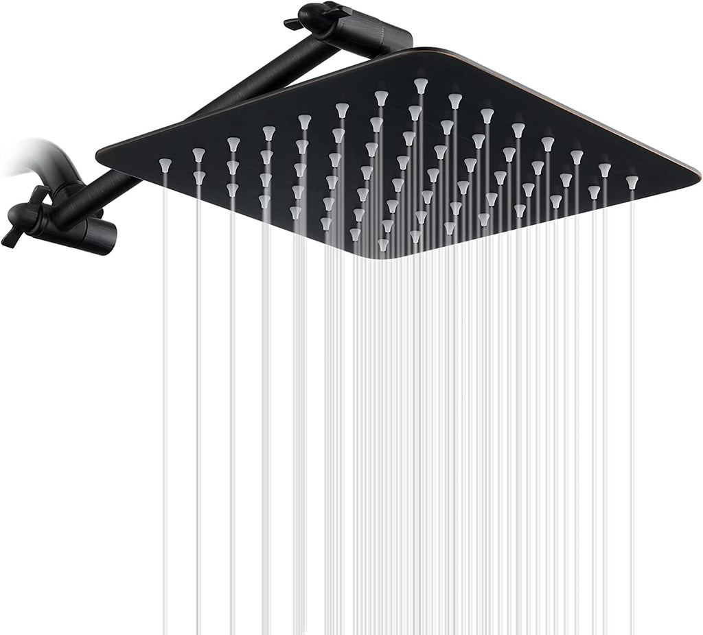 8 Inch Square Rainfall Showerhead with 10 Inch Adjustable Extension Arm