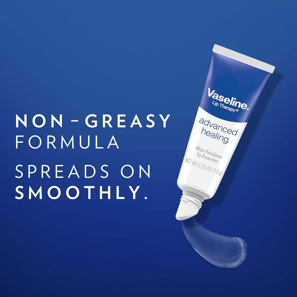 Vaseline Lip Therapy Advanced Healing Lip Balm Tube 3-Pack – White Petroleum Lip Protectant, 0.35 Oz Ea
