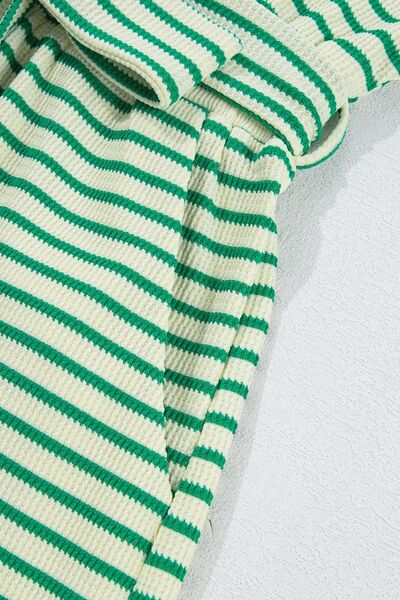 Striped Half Sleeve Tie Waist Romper