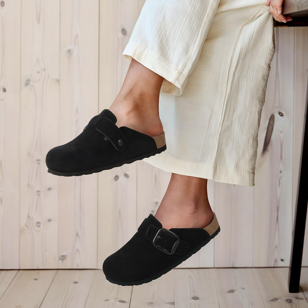 KIDMI Genuine Suede Clogs for Women Memory Foam Black Size 5.5-6 (36)