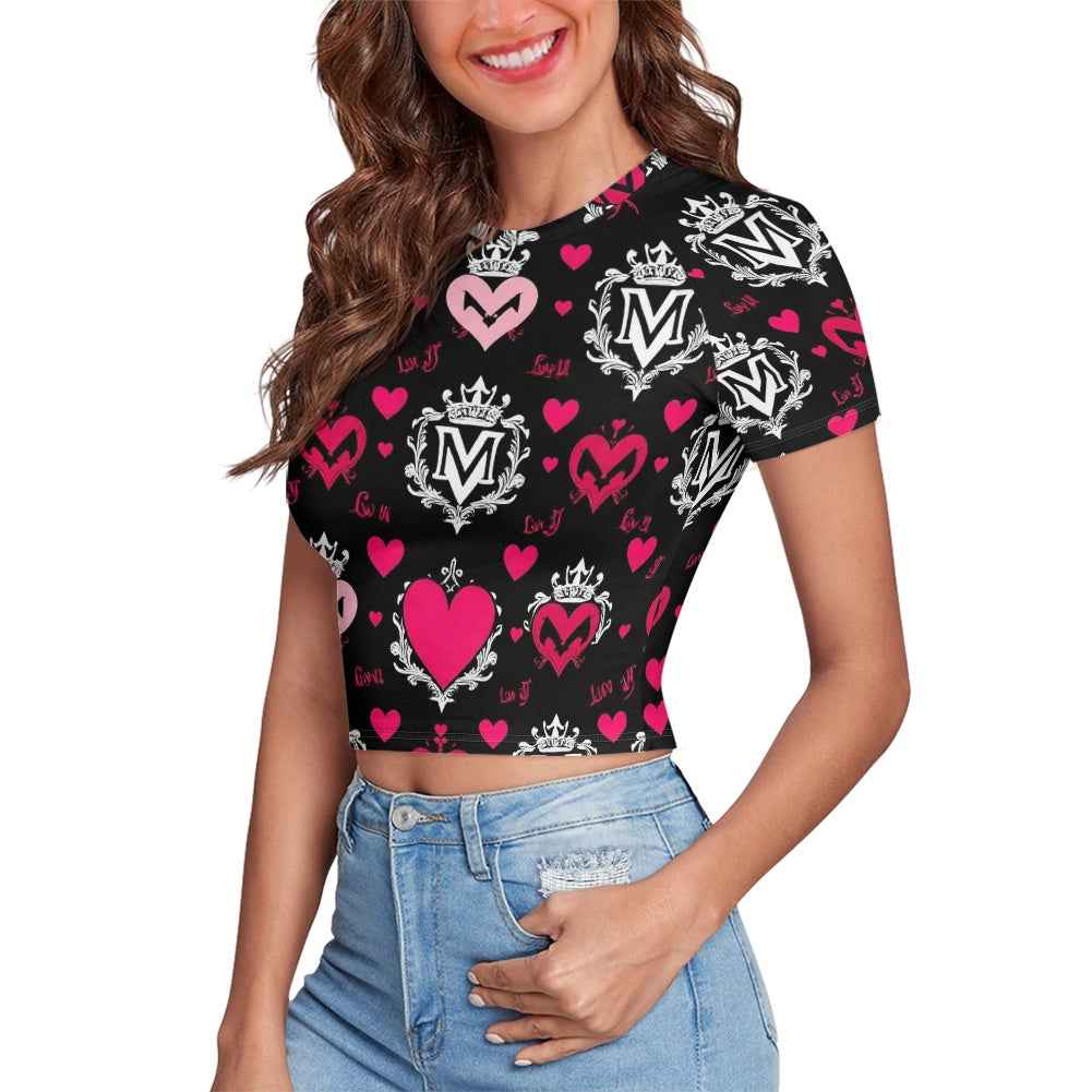 MUNSIEUR Valentine's Cropped Navel T-Shirt Women's - Romantic Gothic Streetwear