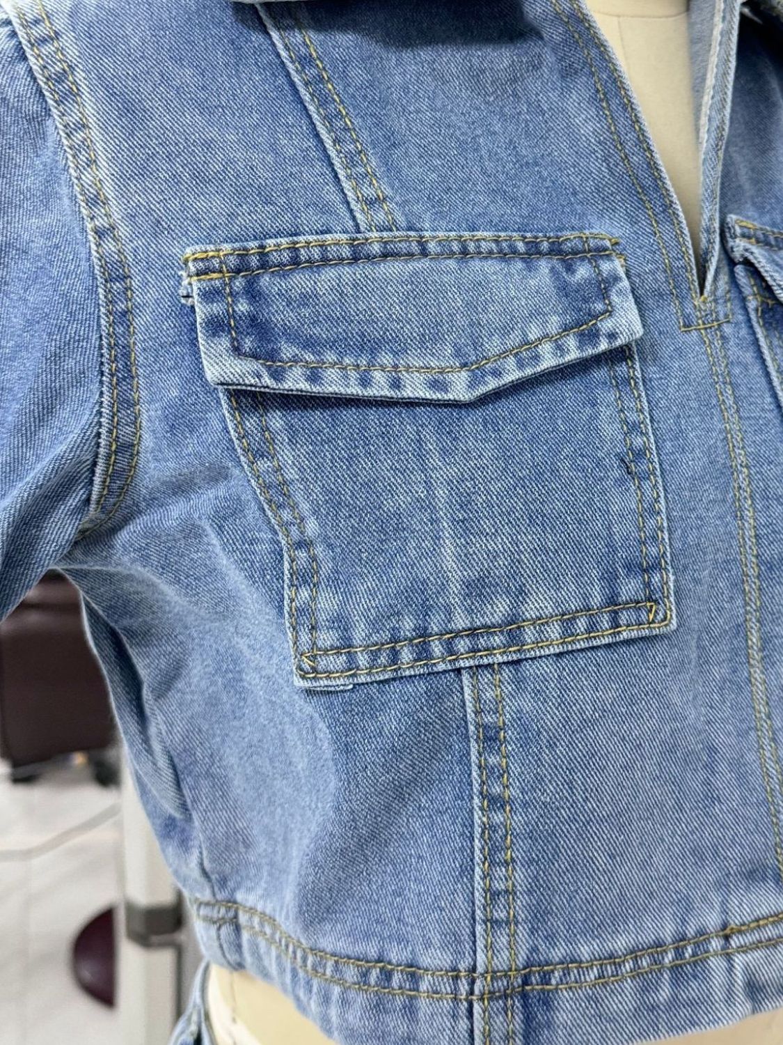 Women's Collar Sleeve 2 pc. Skort Denim Set