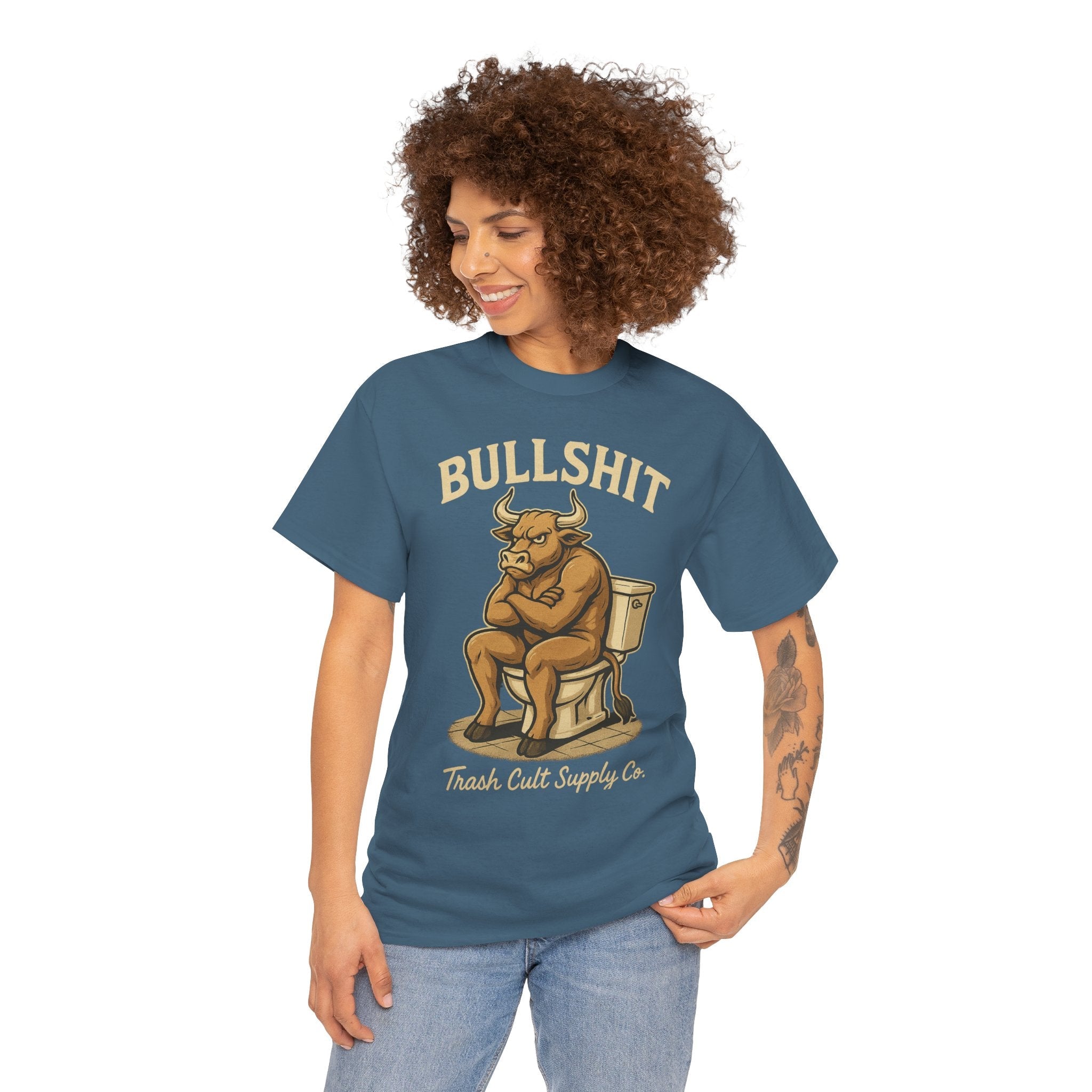 “BULLSHIT” Angry Bull Toilet Tee – Trash Cult Supply Co. | Gildan 5000 T-Shirt