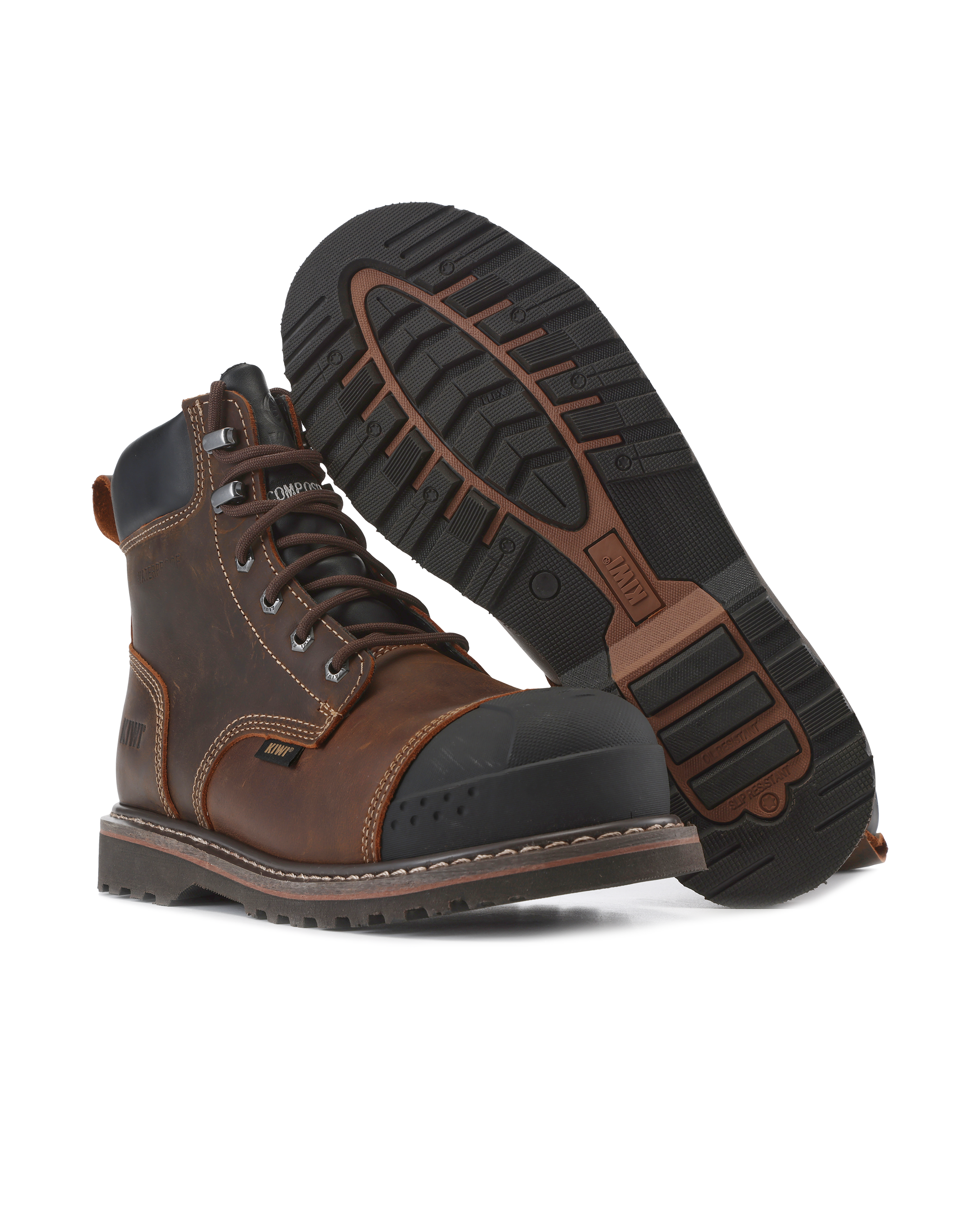 Kiwi Premium Brown Crazy Horse 6" Composite Toe Waterproof Cap-Toe Work Boots [R69100]