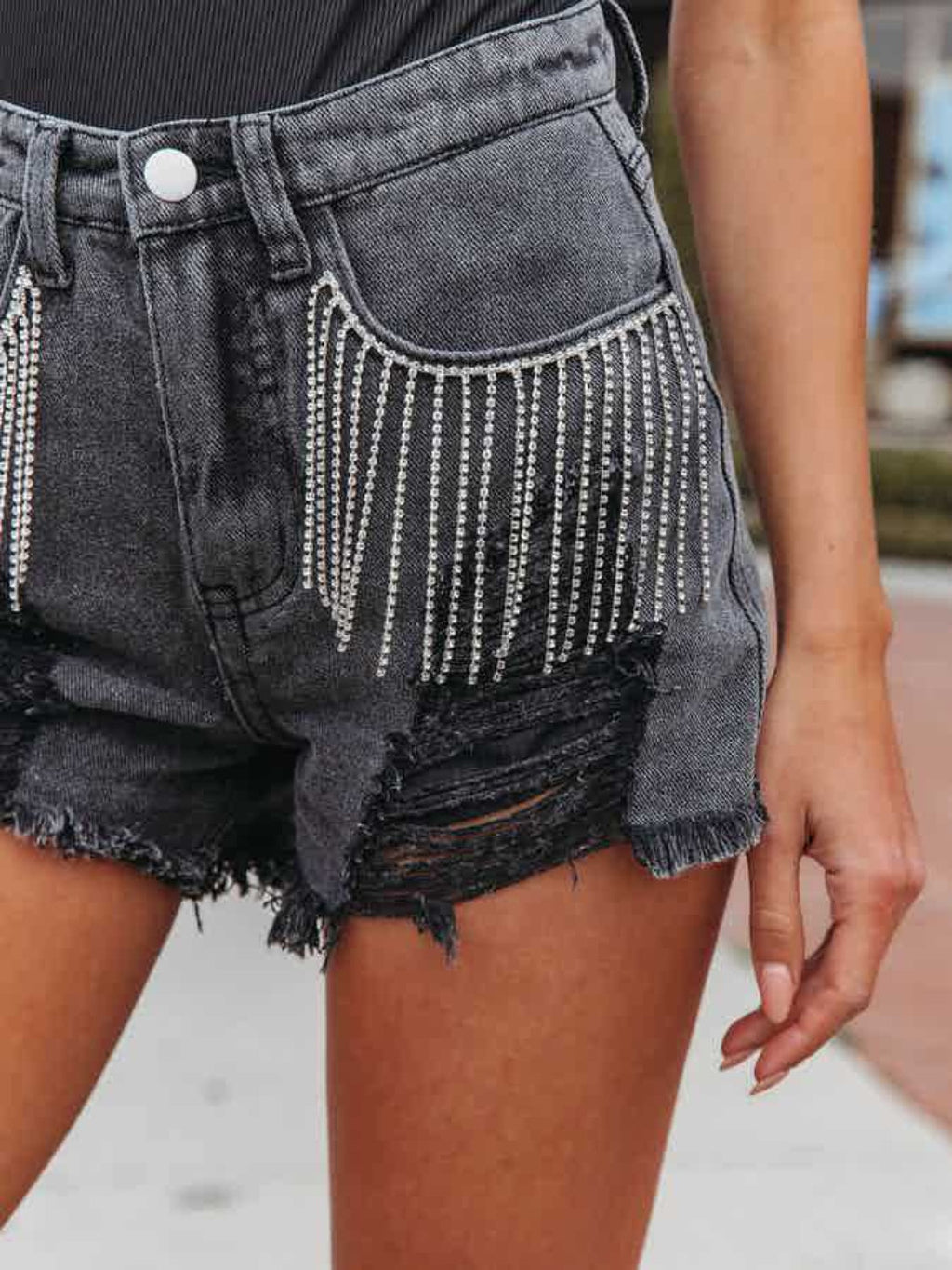 Women's Distressed Denim Bottoms with Pockets
