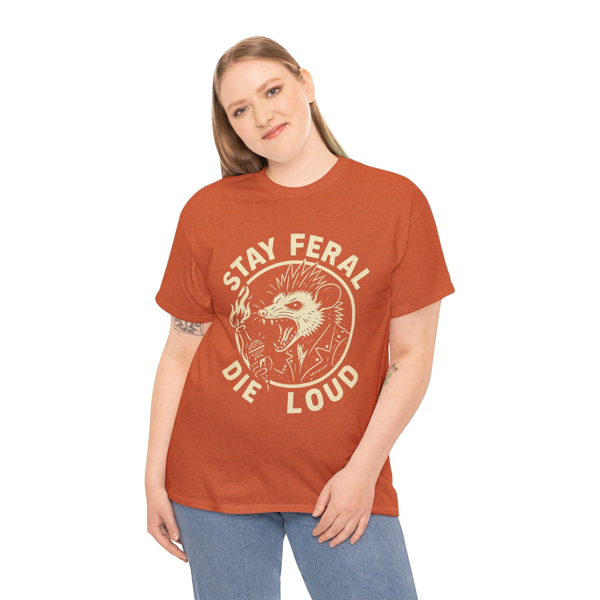 Stay Feral Die Loud Possum Punk Shirt – Trash Cult Supply Co – Gildan 5000 T-Shirt
