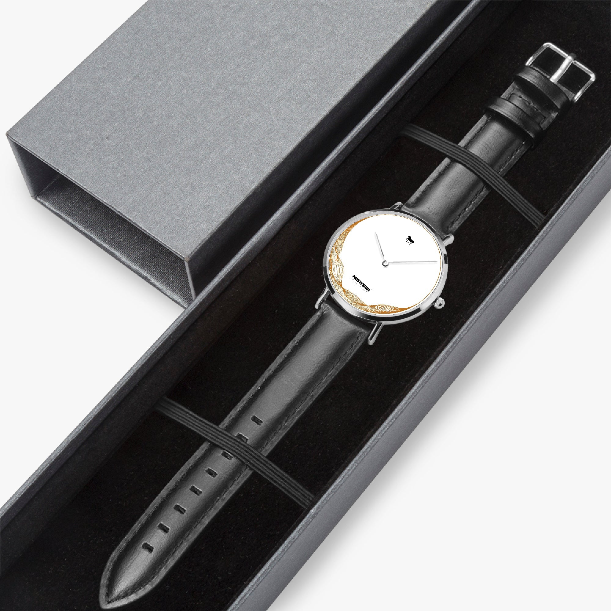 162. Ultra-Thin Leather Strap Quartz Watch (Silver)