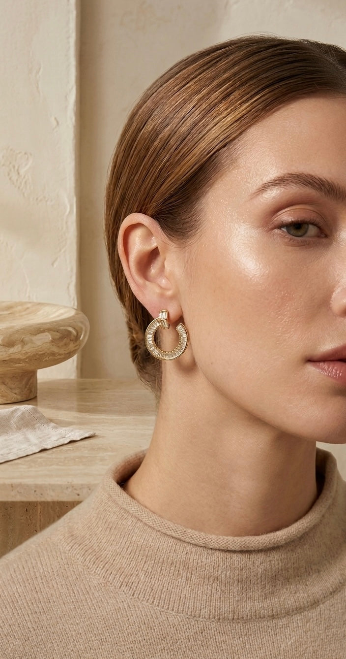 The "Star Ring" Baguette C-Hoops | 925 Silver & 18K Gold Plated