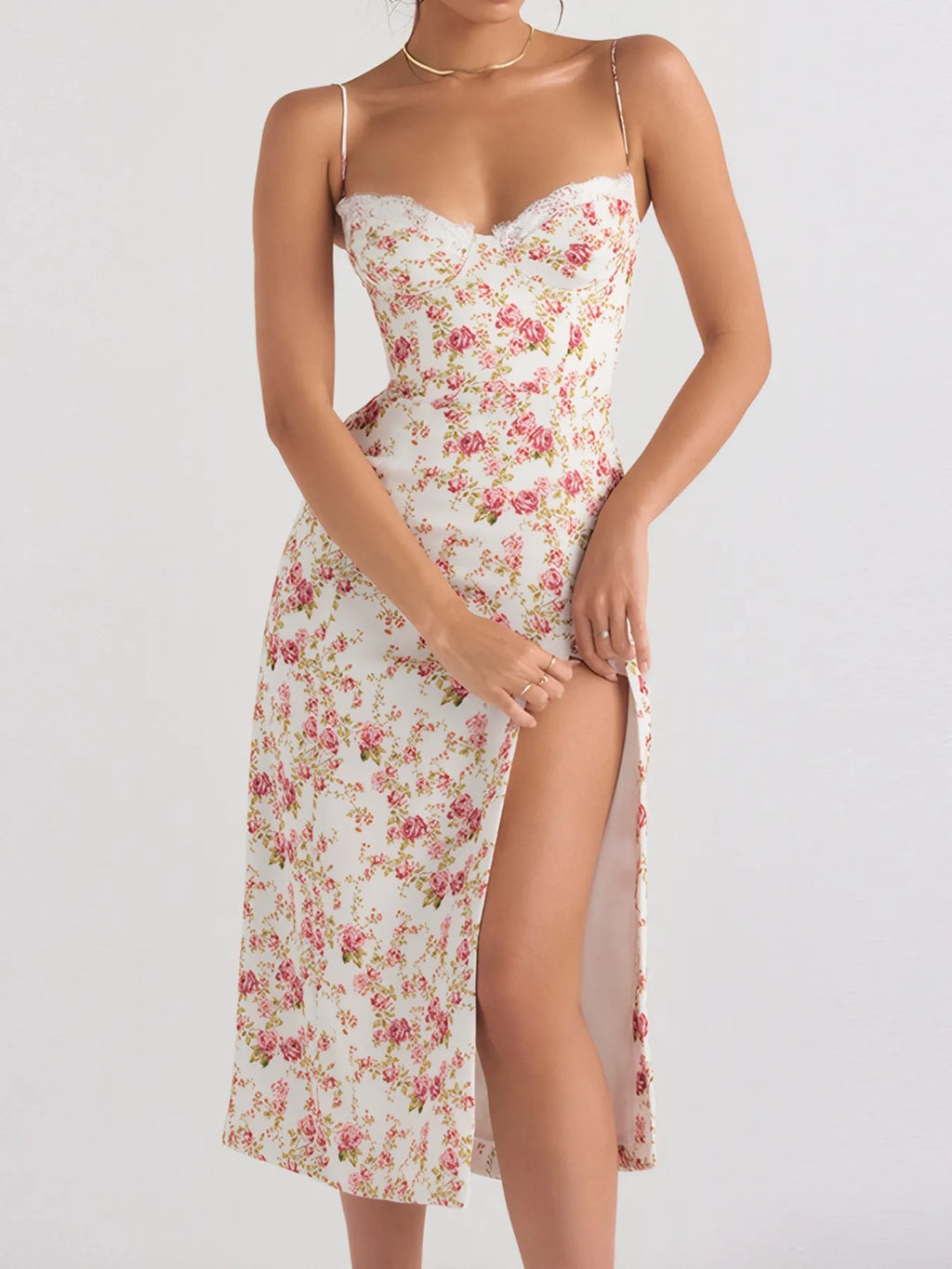 Split Printed Neck Cami Dress