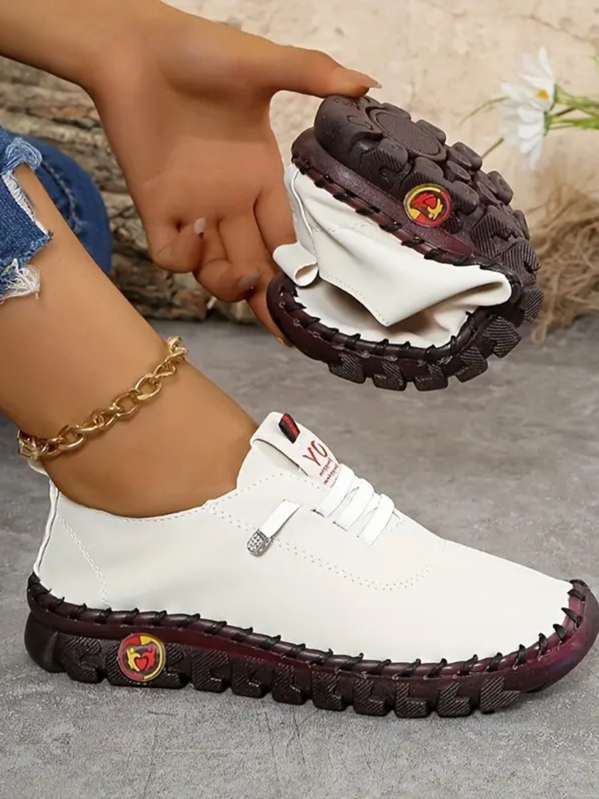 PU Leather Round Toe Sneakers