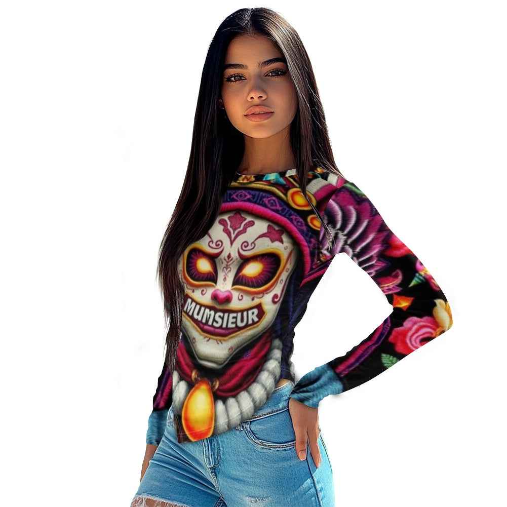 MUNSIEUR Long-Sleeved Round Collar Irregular Slim Fit T- Shirt for Women Easter Collection