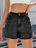 Rhinestone Washed High Waist Denim Bottoms