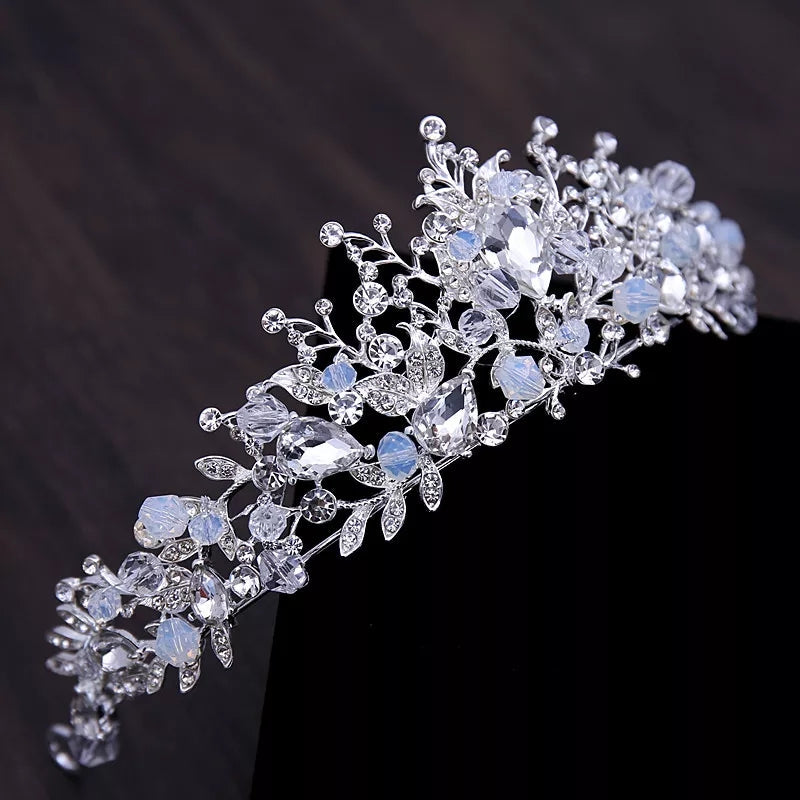 Silver & Light Blue Princess Tiara – Queen Headdress for Bridal or Cosplay