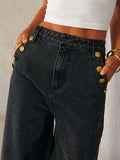 Button Decor High Rise Jeans for Women Effortless Style