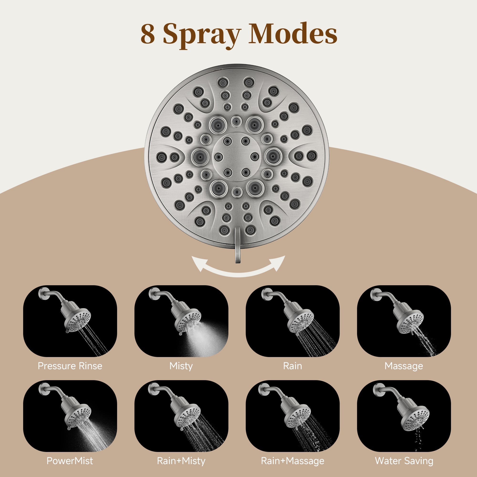 High Pressure Handheld Shower Head with 8 Spray Settings and 360° Adjustable Swivel Joint
