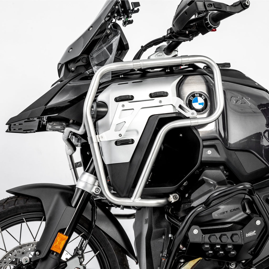 LOBOO Upper Crash Bar for BMW R1300GS Adventure (2024-on) – 304 Stainless Steel, Multi-Point Support, Silver / Black Finish